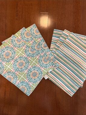 Set of 6 Reversible Cotton Placemats in Teal, Green & Orange